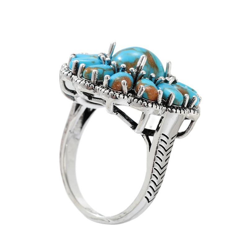 Turquoise & Silver Floral Ring