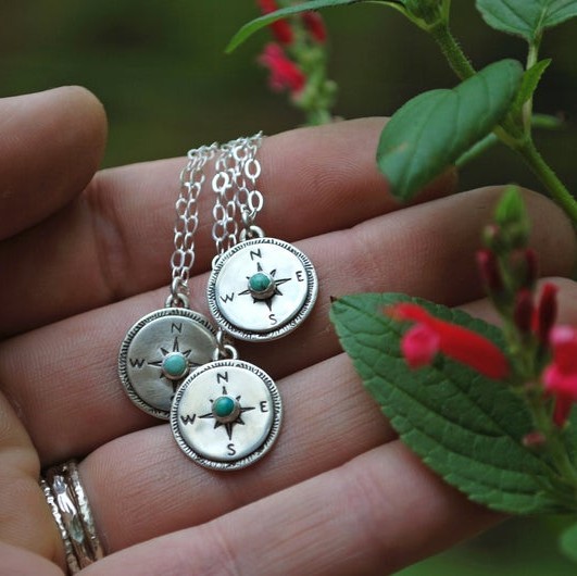 Turquoise Compass Pendant Necklace
